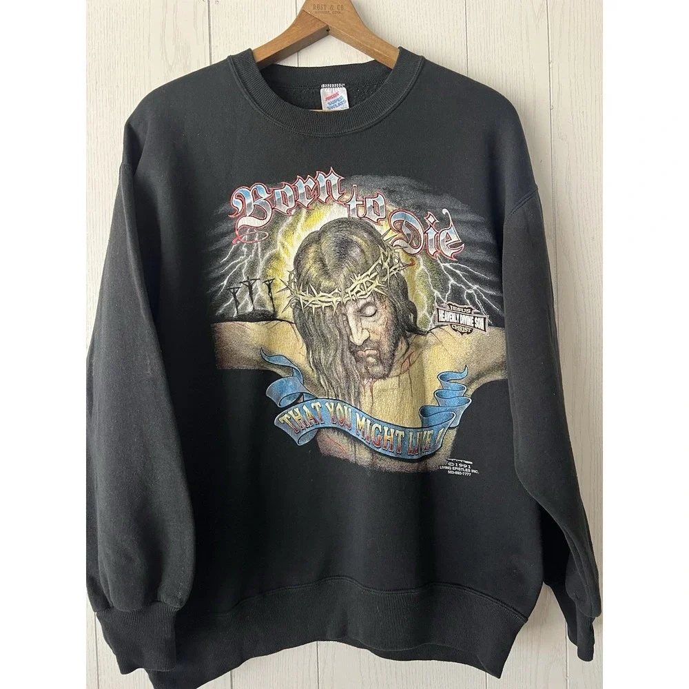 Vintage 90's Living Epistles Sweatshirt double Sided Jesus Harley 1991 Black
